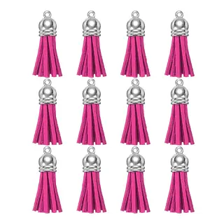 12 Borlas Cuerina Fucsia