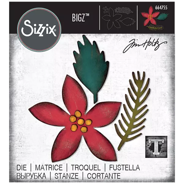 664755 Troquel Bigz Flor de Navidad, Hoja y Rama