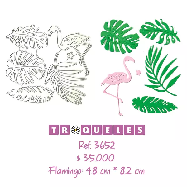 3652 Troquel Hojas Tropicales Y Flamingo