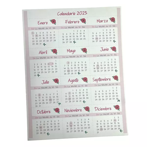 Diseño Mini Calendario 2025 Rosado