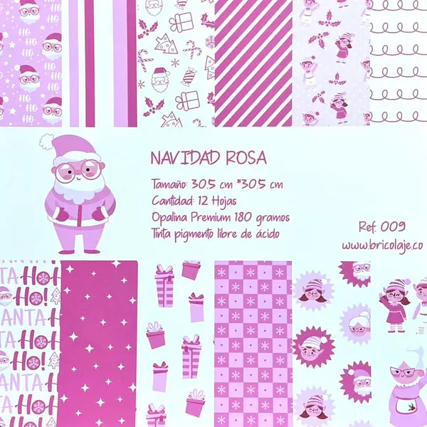 Navidad Rosa - Block De Papel A Una Cara (12 Diseños)